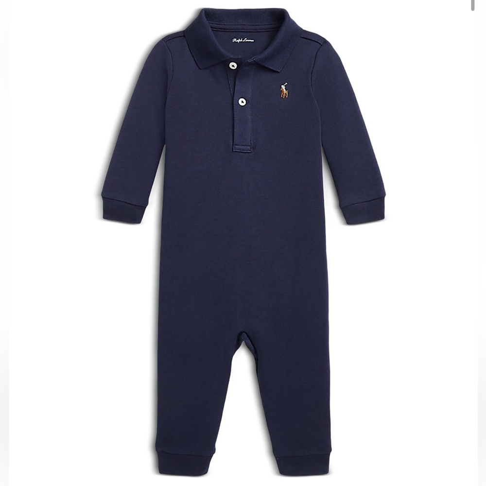 NWT Ralph Lauren Navy Baby Boy Cotton Polo Coverall 3 month - Picture 1 of 10